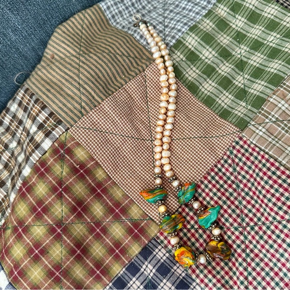 Golden Pearl & Italian Colorful Glass Beads Short Necklace Handmade OOAK - Picture 11 of 15